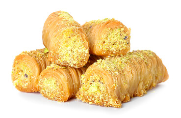Delicious baklava on white background