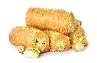 Delicious baklava on white background