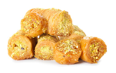 Delicious baklava on white background