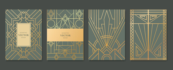 Gold and Luxury Invitation card design vector. Abstract geometry frame and Art deco pattern background. Use for wedding invitation, cover, VIP card, print, poster and wallpaper. Vector illustration. © TWINS DESIGN STUDIO