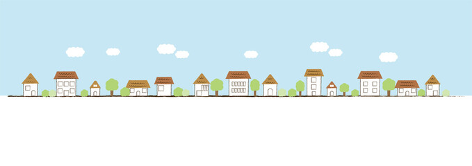 手描き風の街並みと雲