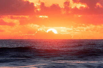 Gold coast beach colourful cloudy sky at sunrise