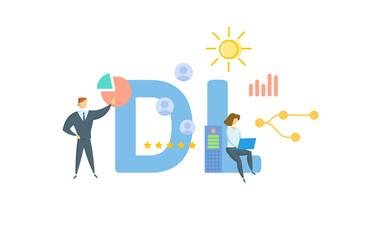 DL, Dayletter. Concept with keyword, people and icons. Flat vector illustration. Isolated on white.