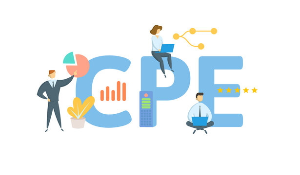 CPE, Continuing Professional Education. Concept with keyword, people and icons. Flat vector illustration. Isolated on white.