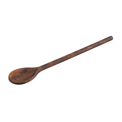 Isolated dark wooden cooking solid spoon on a white background