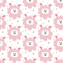Childish hand-drawn seamless pattern with cute sheep. Pattern with sheeps head and hearts. The pattern is suitable for postcards, prints, fabrics, wrapping paper.