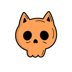 Skull cat. Halloween decoration. Doodle style illustration