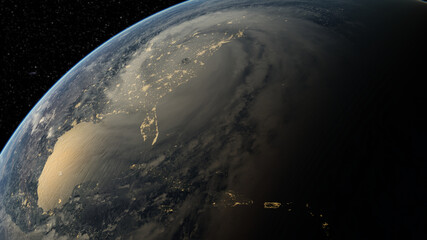 Satellite view of the eye of the tropical storm.3d render.