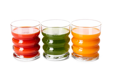 Glasses with healthy juice on white background