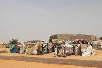 Refugee camp in Africa, full of people who took refuge due to insecurity and armed conflict. People...