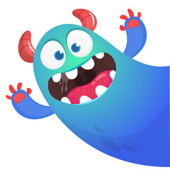 Funny cartoon smiling monster character. Illustration of cute and happy mythical alien. Vector isolated