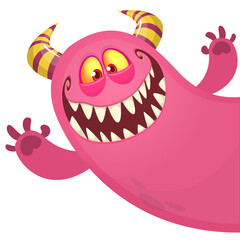 Funny cartoon smiling monster character. Illustration of cute and happy mythical alien. Vector isolated