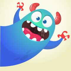 Funny cartoon smiling monster character. Illustration of cute and happy mythical alien. Vector isolated