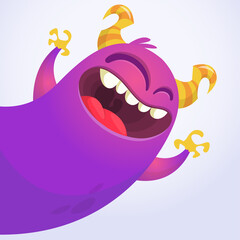 Funny cartoon smiling monster character. Illustration of cute and happy mythical alien. Vector isolated