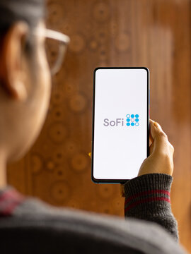 Assam, India - February 19, 2021 : SoFi Logo On Phone Screen Stock Image.