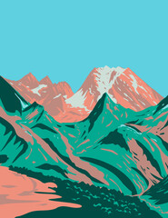 Art Deco or WPA poster of Vanoise National Park or Parc National de la Vanoise with Grande Casse near Pralognan-la-Vanoise, Savoie, France done in works project administration style.