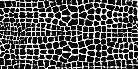 Seamless pattern with crocodile or alligator skin. Black and white hand drawn animal wallpaper.	