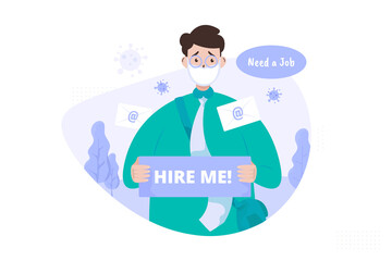 A man with hire me signage for jobless concept