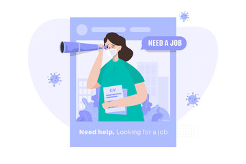 A woman with binoculars looking for a job