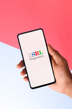 Assam, india - April 10, 2021 : SRL Diagnostics logo on phone screen stock image.