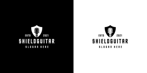 shield guitar logo design vector silhouette