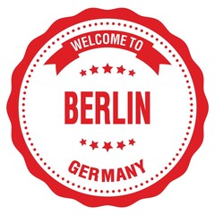 WELCOME TO BERLIN - GERMANY, words written on red stamp