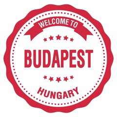 WELCOME TO BUDAPEST - HUNGARY, words written on red stamp