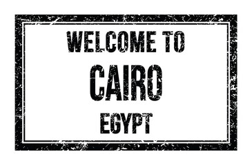 WELCOME TO CAIRO - EGYPT, words written on black rectangle stamp