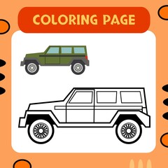 Colorful car coloring page premium vector suitable for kids education and multiple purpose