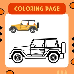 Colorful car coloring page premium vector suitable for kids education and multiple purpose