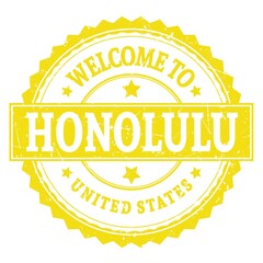 WELCOME TO HONOLULU - UNITED STATES, words written on yellow stamp