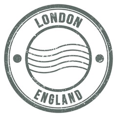 LONDON - ENGLAND, words written on gray postal stamp