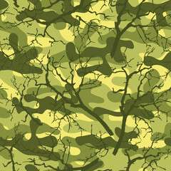 Fototapeta na wymiar Hunting camouflage with tree branches. Forest print for clothing. Textile, factory.