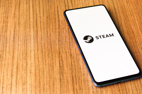 Assam, india - April 10, 2021 : Steam logo on phone screen stock image.