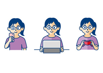 ゲームをする女の子の上半身イラスト