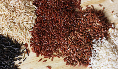 Jasmine Rice, Black Wild Rice, Brown Rice, Himalayan Red, Brown and Arborio White