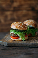 burger on a wooden background