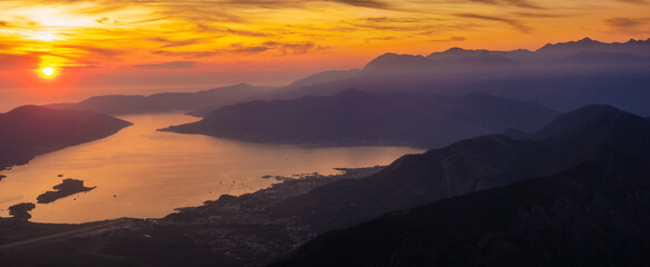 Sunset over Kotor Bay in Montenegro