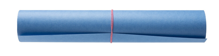 Roll of blue paper Whatman paper for creativity, isolated on white background.