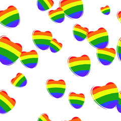 Seamless pattern on the theme of LGBT. Abstract background in the shape of hearts and the color of the LGBT flag