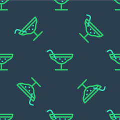 Line Cocktail icon isolated seamless pattern on blue background. Vector