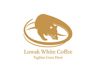 Unique Luwak White Coffee or Civet White coffe logo with brown color	