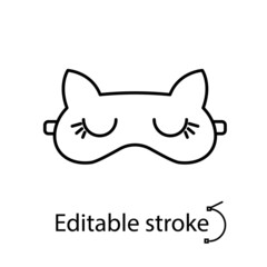 Sleeping mask outline icon. Homewear and sleepwear. Funny animal design. Customizable contour symbol. Editable stroke