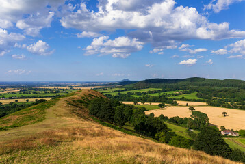 Obraz premium July evening eastward view along the Lawley ridge to the Wrekin on the Shropshire Hills West Midlands