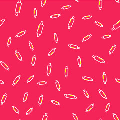 Line Rolling pin icon isolated seamless pattern on red background. Vector