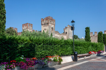 Medieval Scaligero Castle of Lazise (IX-XIV century), tourist resort on the coast of Lake Garda, Verona province, Veneto, Italy.
