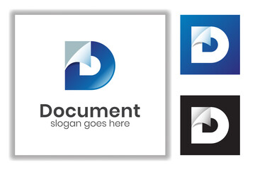 gradient color letter D combined with paper document for business icon logo template