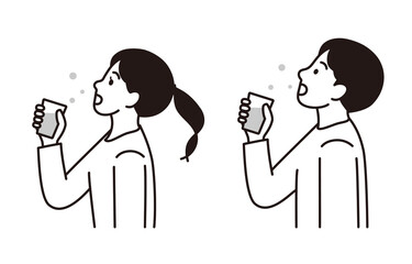 うがいをする男性と女性　感染症予防イラスト