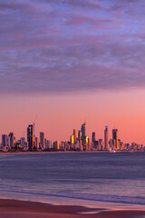 Gold Coast cityscape of Surfers Paradise at sunrise
