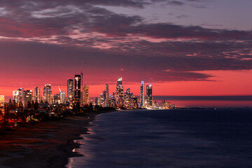 Gold Coast cityscape at sunset, view from Miami